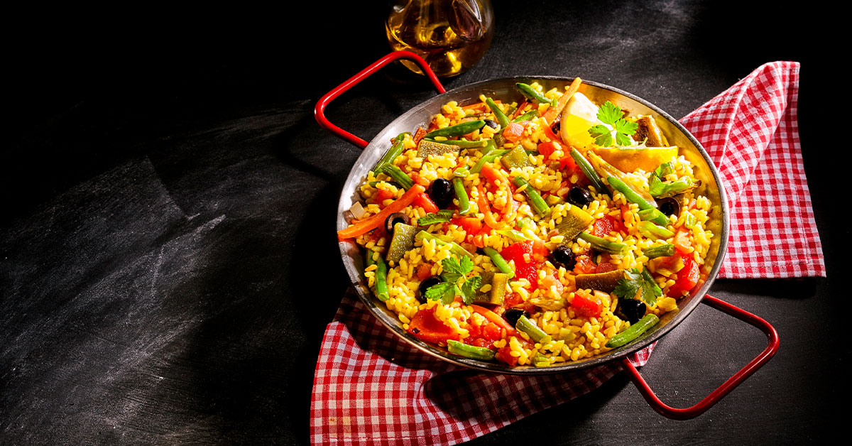Paella vegetariana de avena
