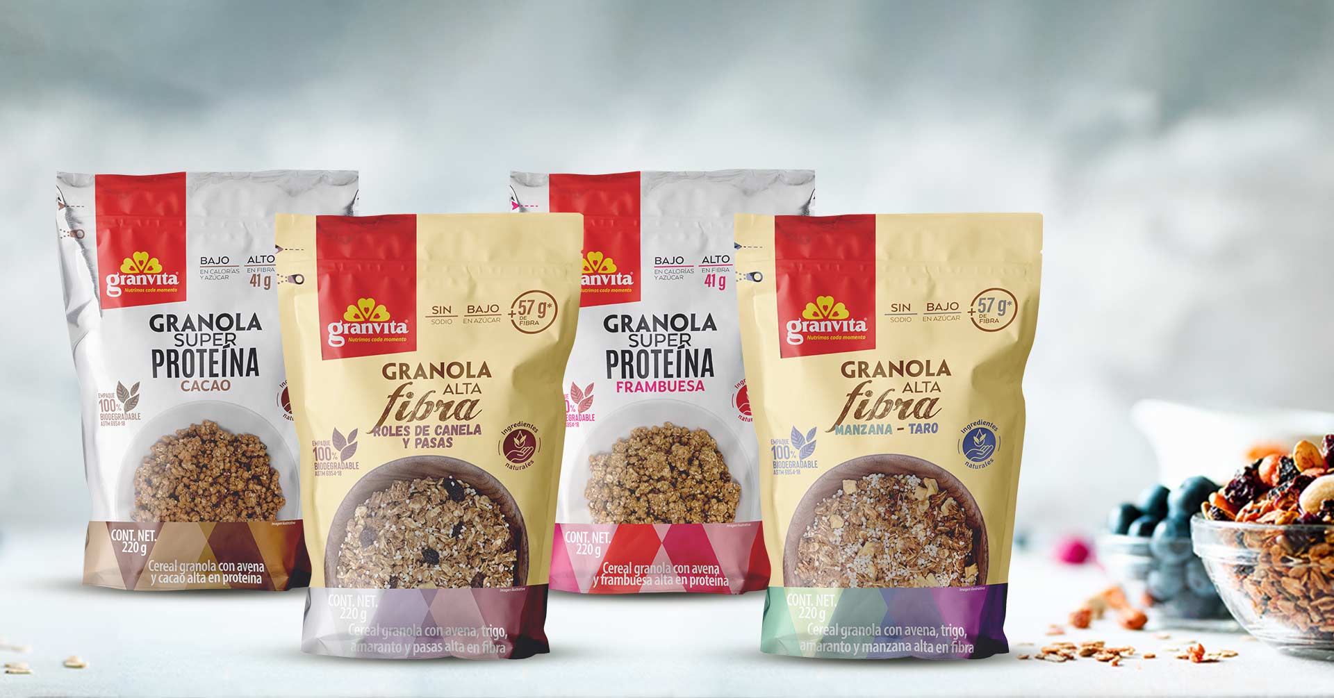 Cereal de granola Granvita alto en fibra o super proteína, ¿cuál elegir?