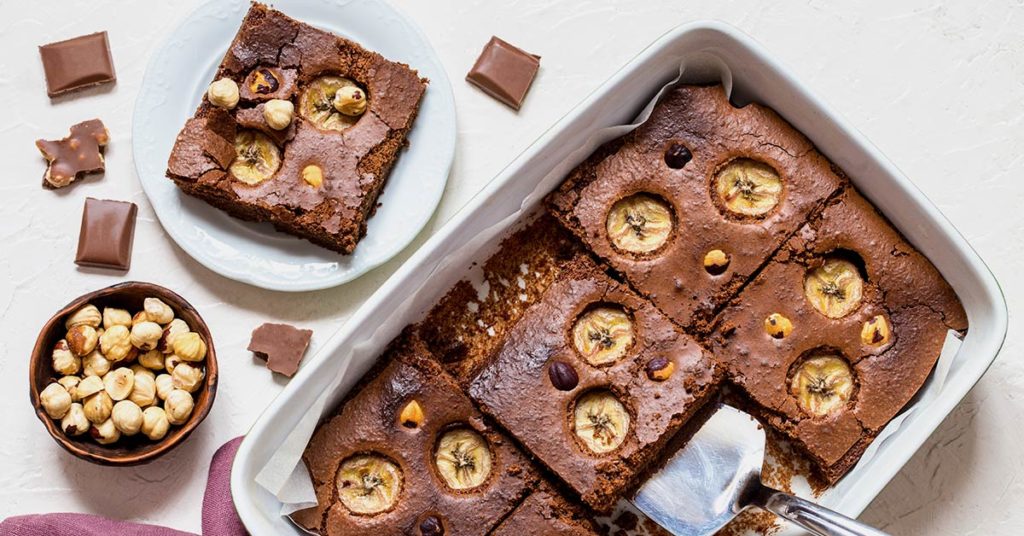 Imagen brownie de chocolate, plátano y avena 