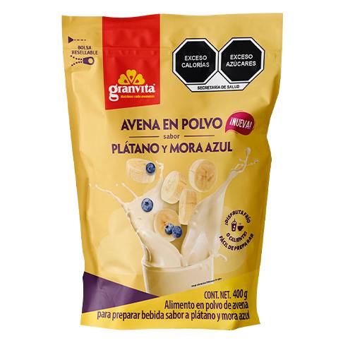 Avena en Polvo sabor Plátano y Mora Azul